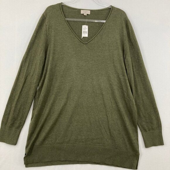 New LOFT size XL Green/Gray V Neck Soft Lightweight Knit Pullover Sweater - Picture 1 of 9